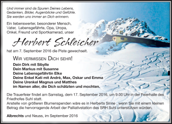 Traueranzeige von Herbert Schleicher von Südthüringer Presse