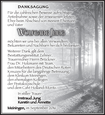 Traueranzeige von Wolfgang Jung von Südthüringer Presse