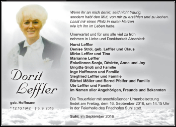 Traueranzeige von Dorit Leffler von Südthüringer Presse