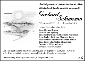 Traueranzeige von Gerhard Schumann von Südthüringer Presse