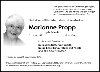 Traueranzeige von Marianne Propp von Neue Presse Coburg