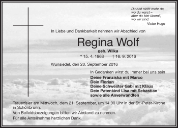 Traueranzeige von Regina Wolf von Frankenpost