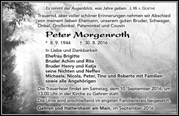 Traueranzeige von Peter Morgenroth von Südthüringer Presse