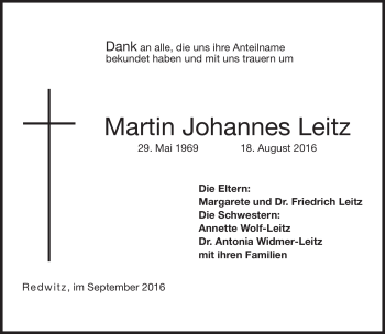 Traueranzeige von Martin Johannes Leitz von Neue Presse Coburg
