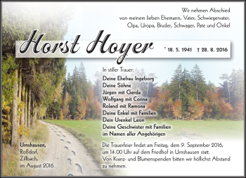 Traueranzeige von Horst Hoyer von Südthüringer Presse