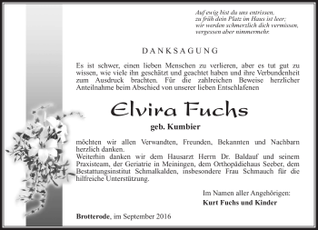 Traueranzeige von Elvira Fuchs von Südthüringer Presse