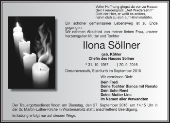 Traueranzeige von Ilona Söllner von Frankenpost