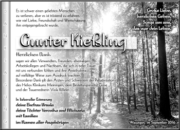 Traueranzeige von Gunter Kießling von Südthüringer Presse