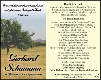 Traueranzeige von Gerhard Schumann von Südthüringer Presse