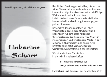 Traueranzeige von Hubertus Schorr von Südthüringer Presse