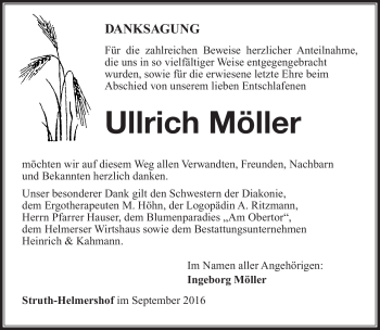 Traueranzeige von Ullrich Möller von Südthüringer Presse
