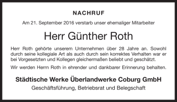 Traueranzeige von Günther Roth von Neue Presse Coburg