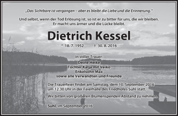 Traueranzeige von Dietrich Kessel von Südthüringer Presse