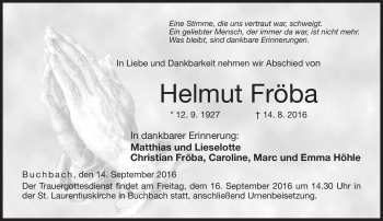 Traueranzeige von Helmut Fröba von Neue Presse Coburg