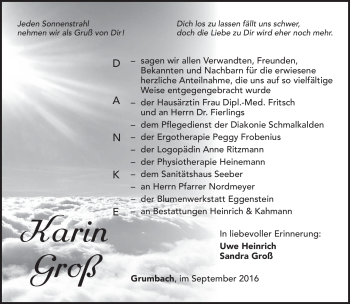 Traueranzeige von Karin Groß von Südthüringer Presse
