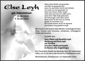 Traueranzeige von Else Leyh von Südthüringer Presse