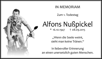 Traueranzeige von Alfons Nußpickel von Südthüringer Presse