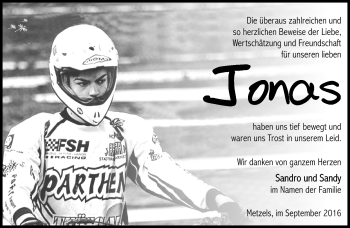 Traueranzeige von Jonas Thronicke von Südthüringer Presse