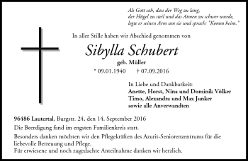 Traueranzeige von Sibylla Schubert von Neue Presse Coburg