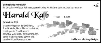 Traueranzeige von Harald Kalb von Südthüringer Presse