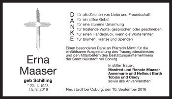 Traueranzeige von Erna Maaser von Neue Presse Coburg