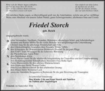 Traueranzeige von Friedel Storch von Südthüringer Presse