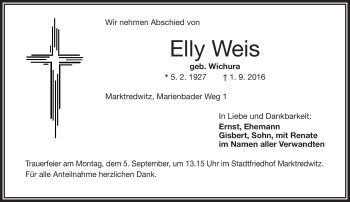 Traueranzeige von Elly Weis von Frankenpost