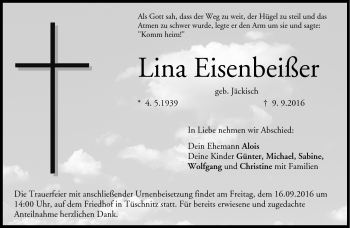 Traueranzeige von Lina Eisenbeißer von Neue Presse Coburg