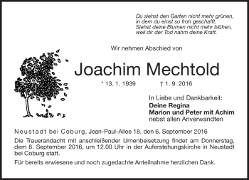 Traueranzeige von Joachim Mechtold von Neue Presse Coburg