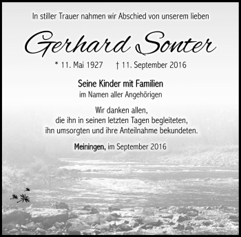 Traueranzeige von Gerhard Sonter von Südthüringer Presse