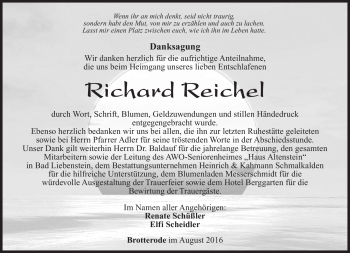 Traueranzeige von Richard Reichel von Südthüringer Presse