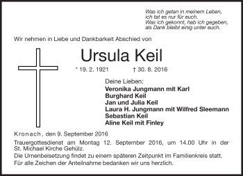 Traueranzeige von Ursula Keil von Neue Presse Coburg