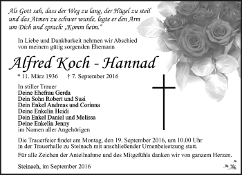 Traueranzeige von Alfred Koch von Südthüringer Presse