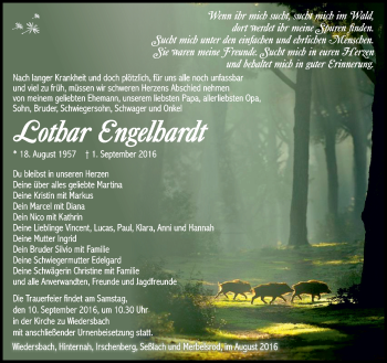 Traueranzeige von Lothar Engelhardt von Südthüringer Presse