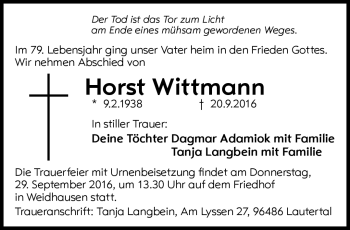 Traueranzeige von Horst Wittmann von Neue Presse Coburg