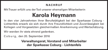 Traueranzeige von Karola Heymann von Neue Presse Coburg