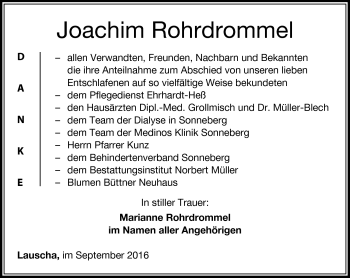Traueranzeige von Joachim Rohrdrommel von Südthüringer Presse