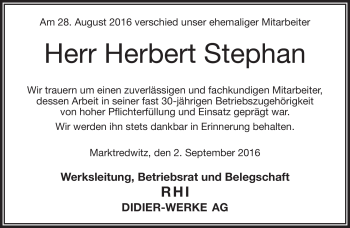 Traueranzeige von Herbert Stephan von Frankenpost