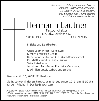 Traueranzeige von Hermann Lautner von Neue Presse Coburg