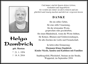Traueranzeige von Helga Dambrich von Südthüringer Presse