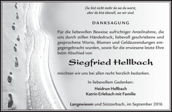 Traueranzeige von Siegfried Hellbach von Südthüringer Presse