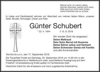 Traueranzeige von Günter Schubert von Neue Presse Coburg