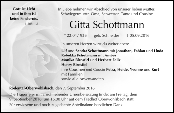 Traueranzeige von Gitta Schottmann von Neue Presse Coburg
