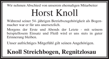 Traueranzeige von Horst Knoll von Frankenpost