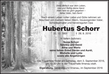 Traueranzeige von HUbertuf Schorr von Südthüringer Presse