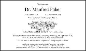 Traueranzeige von Manfred Faber von Neue Presse Coburg