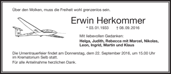 Traueranzeige von Erwin Herkommer von Frankenpost