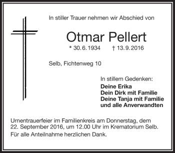 Traueranzeige von Otmar Pellert von Frankenpost