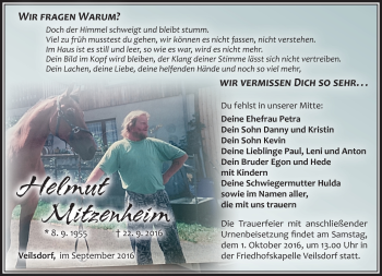 Traueranzeige von Helmut Mitzenheim von Südthüringer Presse