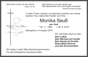Traueranzeige von Monika Seuß von Frankenpost